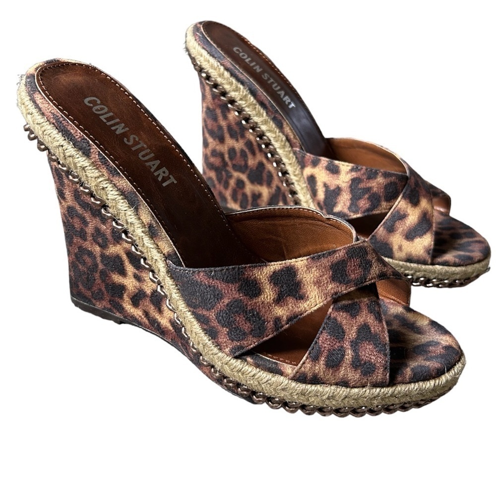 Colin Stuart Leopard Platform Wedge Open Toe Sandal